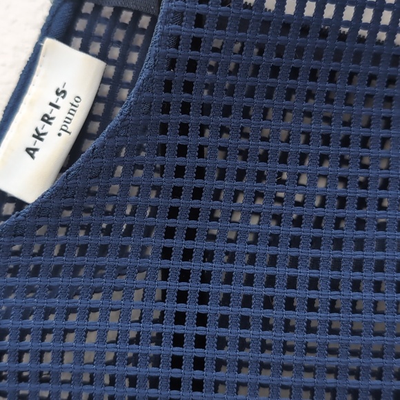 Akris Punto Navy Blue Short Sleeve Open Knit Blouse Sz 8 - Picture 12 of 13